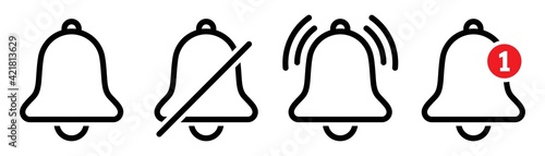 Notification bell icons, ringing bell symbol, Alarm Social media element, inbox message Notification, vector Illustration