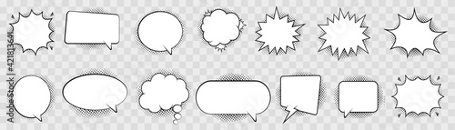 set of empty comic speech bubbles with halftone shadows, Pop art style, retro talk bubble in comic style. Vector illustration.