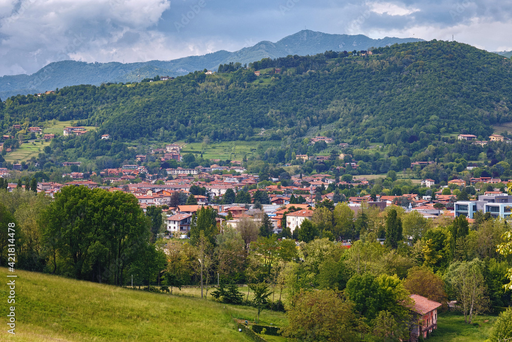 View of the town Bergamo in northern Italy. Bergamo is a city in the Lombardy region.