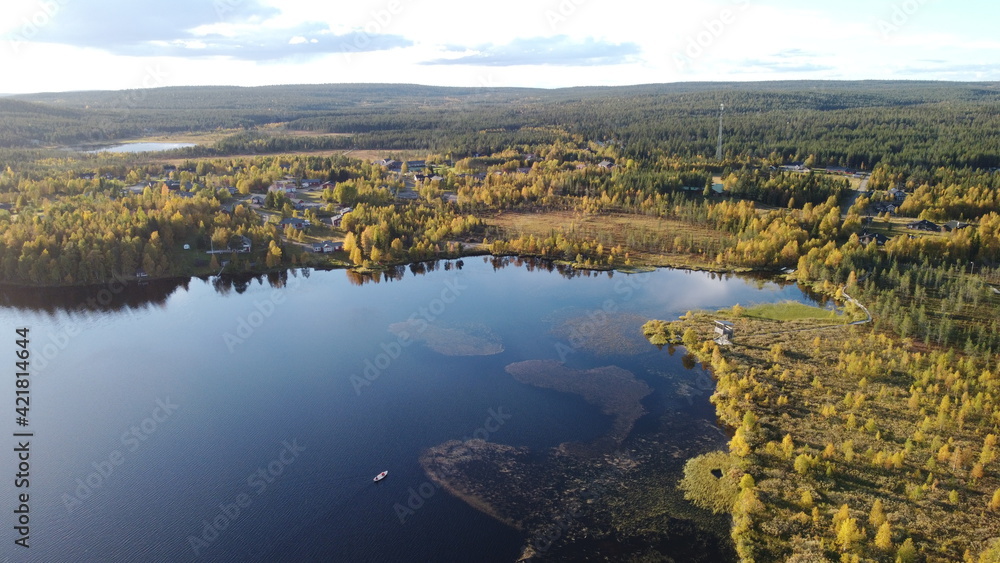Summer lake in Finnish Lapland with a drone