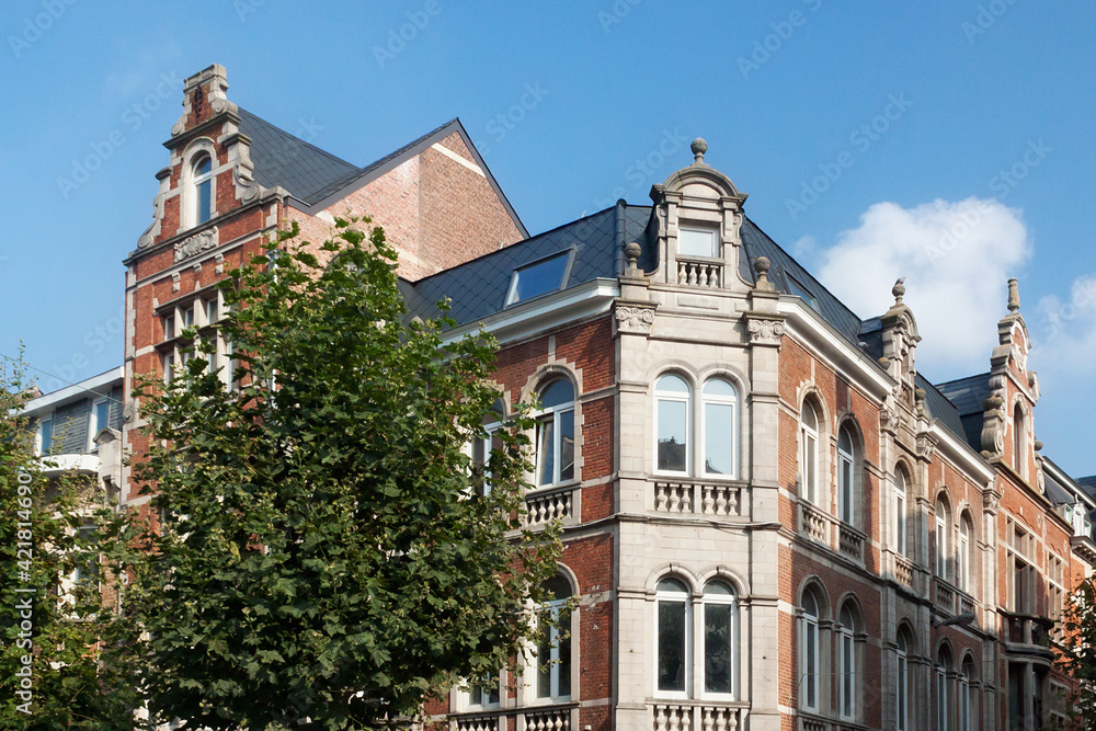 Old historical red brick building in Leuven, Flemish Brabant, Belgium.
