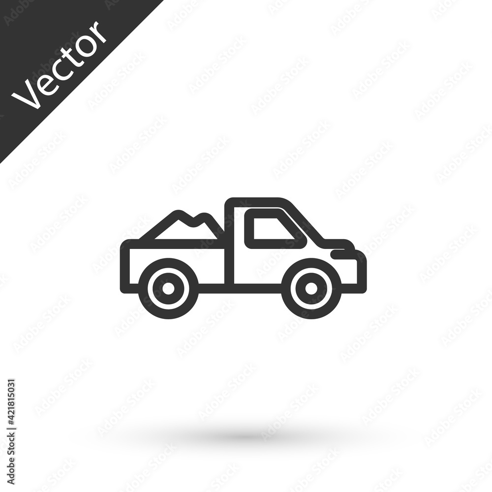 Grey line Pickup truck icon isolated on white background. Vector