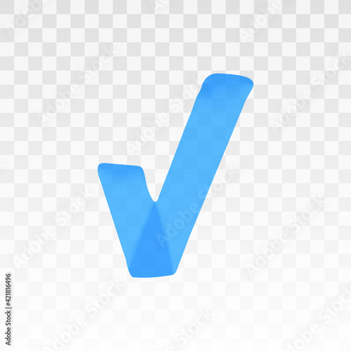 Blue highlighter check mark isolated on transparent background. Marker pen highlight underline stroke. Vector hand drawn graphic stylish element