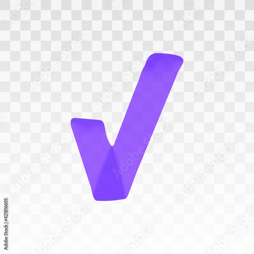 Purple highlighter check mark isolated on transparent background. Marker pen highlight underline stroke. Vector hand drawn graphic stylish element