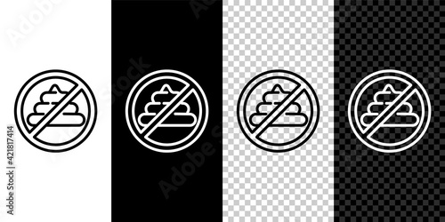 Set line No shit icon isolated on black and white, transparent background. Vector