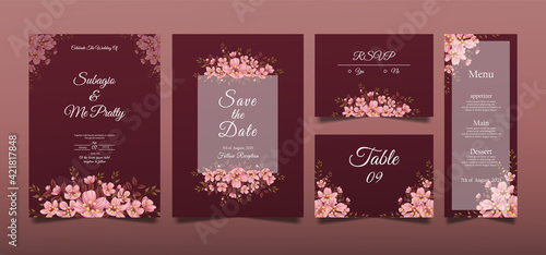 Elegant hand drawn cherry blossom wedding invitation card premium Vector 07  design can be edited as needed.