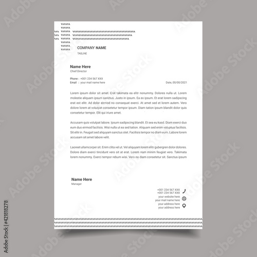 Letterhead design template. Monochrome. Creative, simple and clean modern business letterhead template design. Illustration vector 