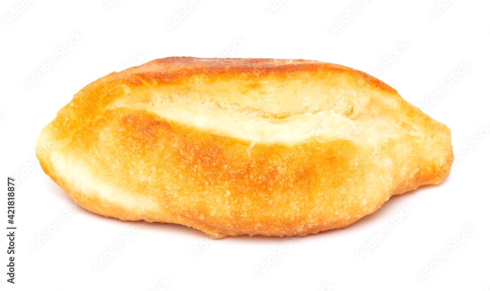 Pie with potatoes fried in oil isolated on a white background. Pie with potatoes fried in oil isolated on a white background.
