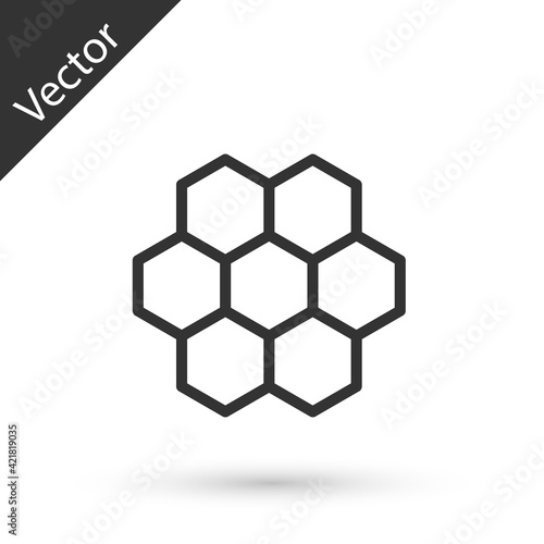 Grey line Honeycomb icon isolated on white background. Honey cells symbol. Sweet natural food. Vector