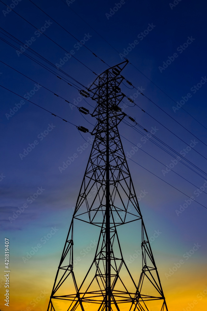 electric tower with blue and orange gradations