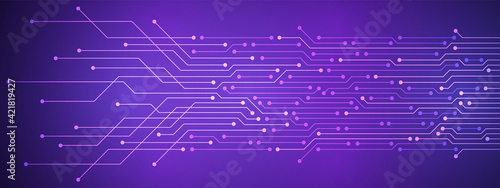 Abstract Digital Technology Background, purple circuit board pattern, microchip, power line
