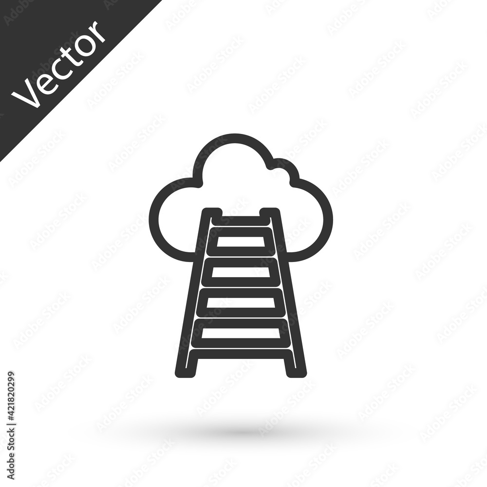 Grey line Stair with finish flag icon isolated on white background. Career growth business concept. Concept of business development. Vector Grey line Stair with finish flag icon isolated on white background. Career growth business concept. Concept of business development. Vector