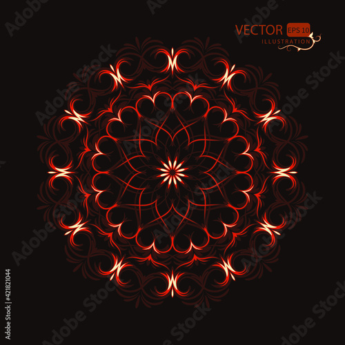 Mandala. Beautiful round pattern on black background. Oriental ornament. Arabesque. Vector illustration. © SeventhSun