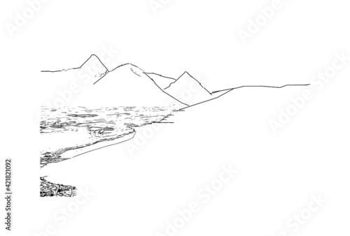 Building view with landmark of Montreux is the 
municipality in Switzerland. Hand drawn sketch illustration in vector.