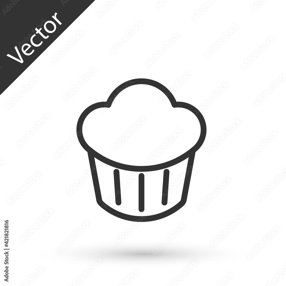 Grey line Cupcake icon isolated on white background. Vector Grey line Cupcake icon isolated on white background. Vector