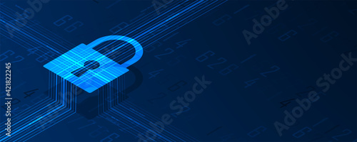 internet digital security technology concept for business background. Lock on circuit board
