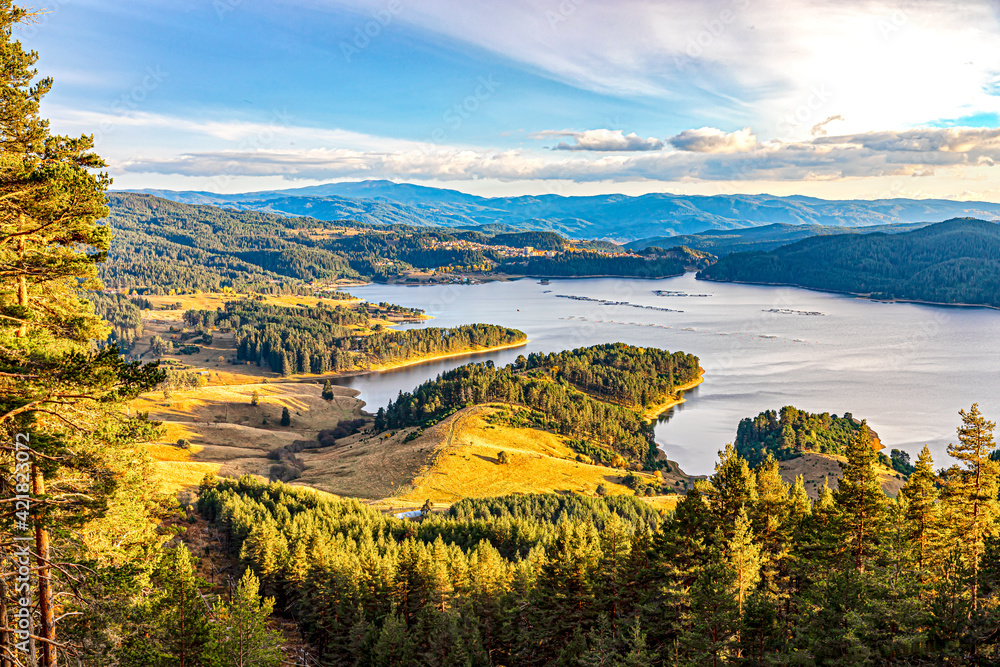 Amazing morning view of Dospat dam, West Rhodope moumtains, Bulgaria