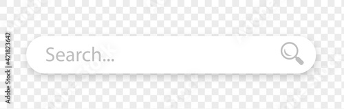 Search bar with shadow on transparent background. Search engine box user interface. Neumorphism design. Vector illustration.