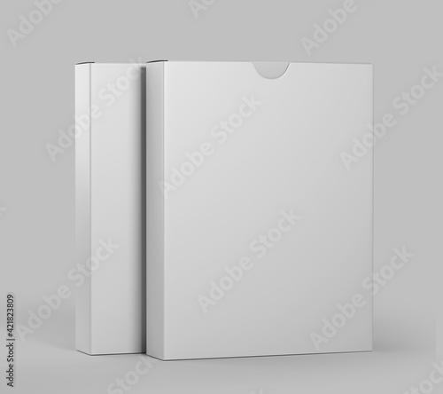 Blank Flat Carton cardboard Box Mockup, White Software Box, package, container, 3d rendering isolated on light background