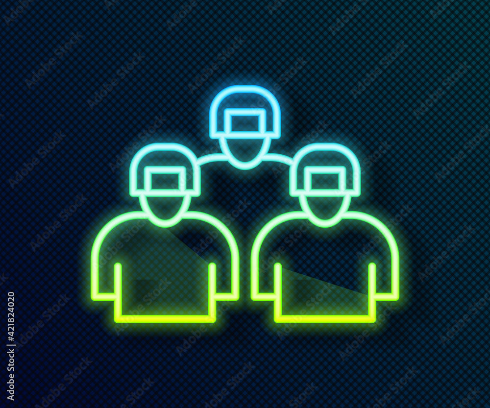Glowing neon line Team of baseball players icon isolated on black background. Vector Glowing neon line Team of baseball players icon isolated on black background. Vector