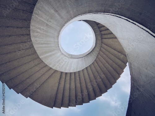 Quadro su tela Brutalist spiral staircase with a view of the sky located in Warsaw, Poland