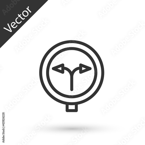 Grey line Fork in the road icon isolated on white background. Vector