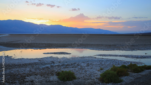Sunset over Badwater in Death Valley National Park, California, USA