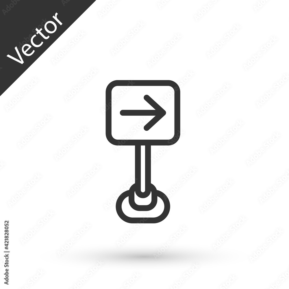 Grey line Traffic sign turn right warning attention icon isolated on white background. Traffic rules and safe driving. Vector Grey line Traffic sign turn right warning attention icon isolated on white background. Traffic rules and safe driving. Vector