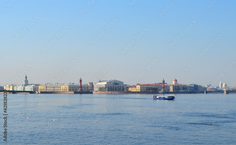 View of the Neva River and the Spit of Vasilievsky Island, Saint-Petersburg, Russia