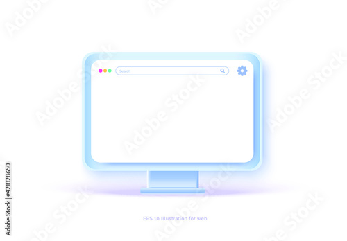 Mockup 3D monitor on a white background. Personal computer laptop. Isolated. Vector illustration 3D style.