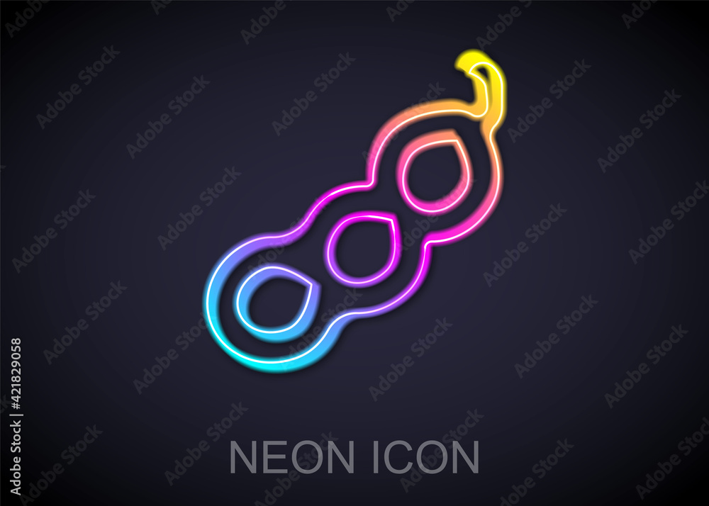 Glowing neon line Green peas icon isolated on black background. Vector Glowing neon line Green peas icon isolated on black background. Vector