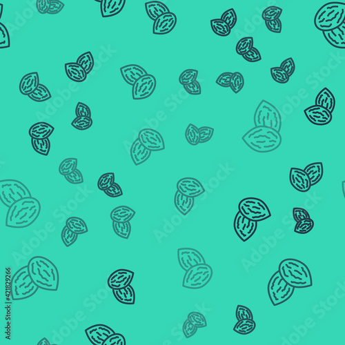 Black line Seeds of a specific plant icon isolated seamless pattern on green background. Vector