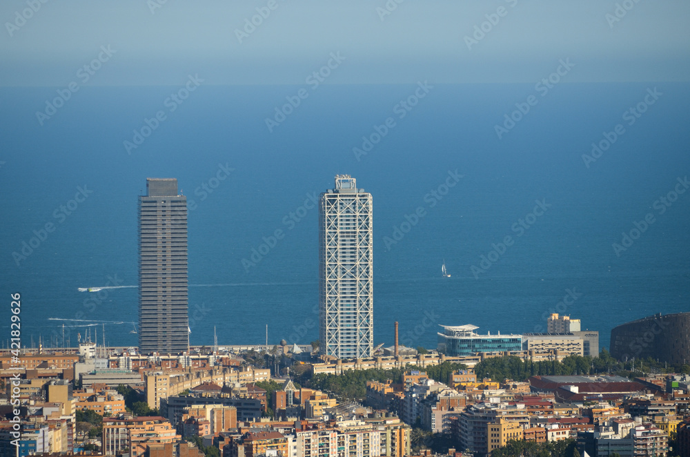 observation point with view of cityscape, Bunkers del Carmel, Barcelona, Spain