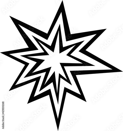 Vector emoticon illustration of black and white outlines of explosive collision