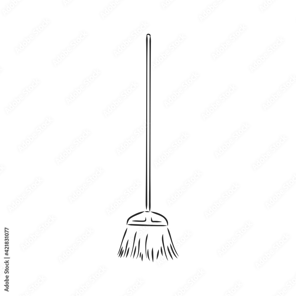 Black outline vector broom on white background. Black outline vector broom on white background.