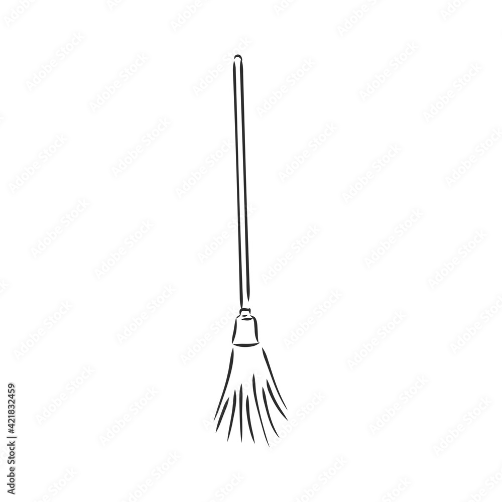 Black outline vector broom on white background. Black outline vector broom on white background.