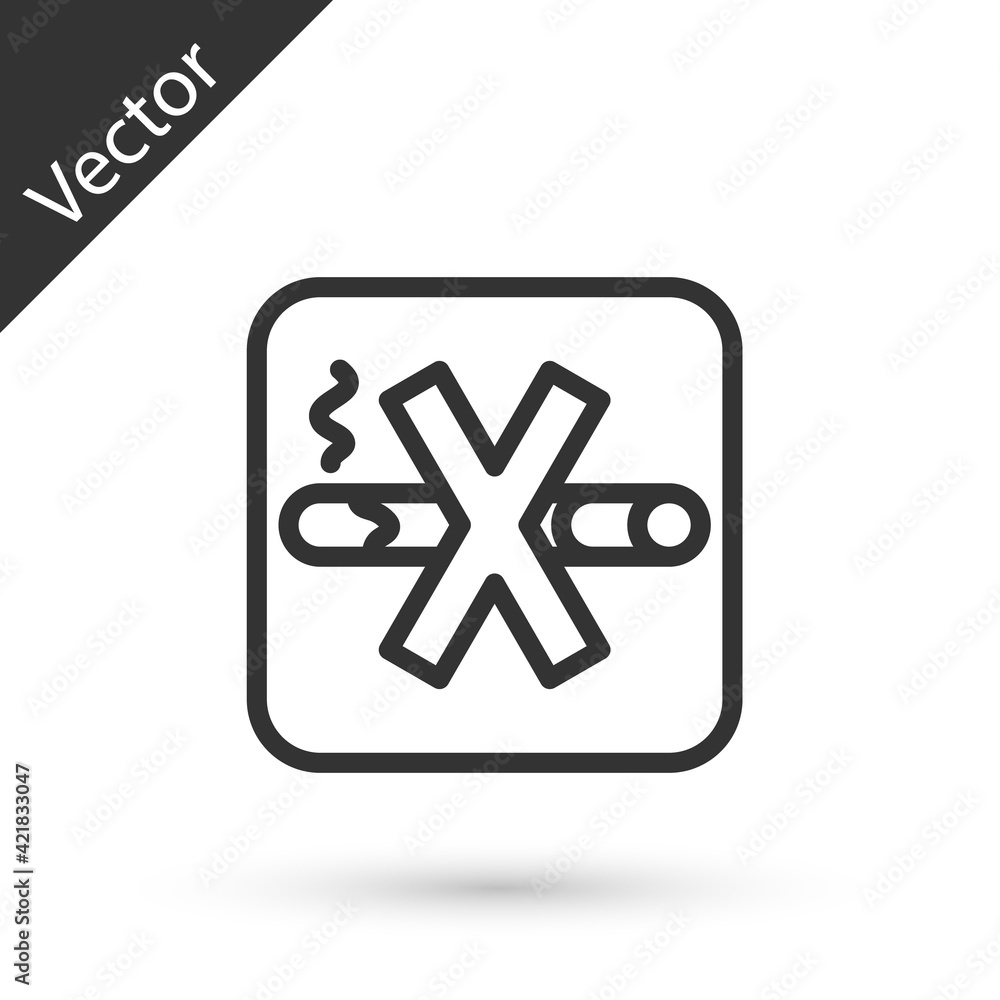 Grey line No Smoking icon isolated on white background. Cigarette symbol. Vector Grey line No Smoking icon isolated on white background. Cigarette symbol. Vector