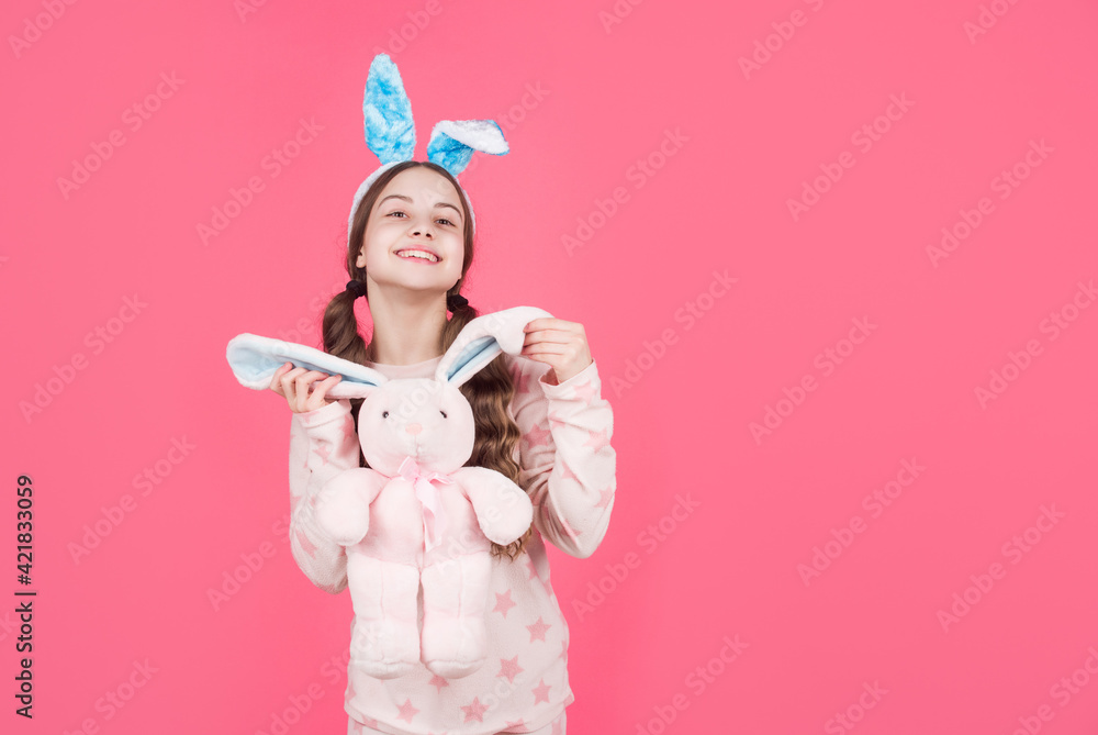 bunny hunt. just having fun. ready for party. happy childhood. cheerful bunny kid play with toy