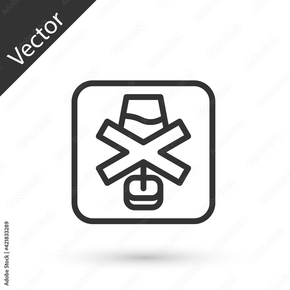 Grey line No alcohol icon isolated on white background. Prohibiting alcohol beverages. Forbidden symbol with beer bottle glass. Vector