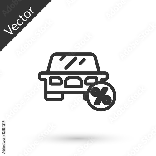Grey line Car leasing percent icon isolated on white background. Credit percentage symbol. Vector