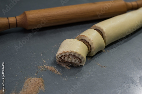 Cinnamon cinnabon roll for cooking tasty buns and rolling pin