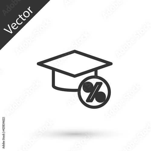 Grey line Graduation cap and coin icon isolated on white background. Education and money. Concept of scholarship cost or loan, tuition or study fee. Vector