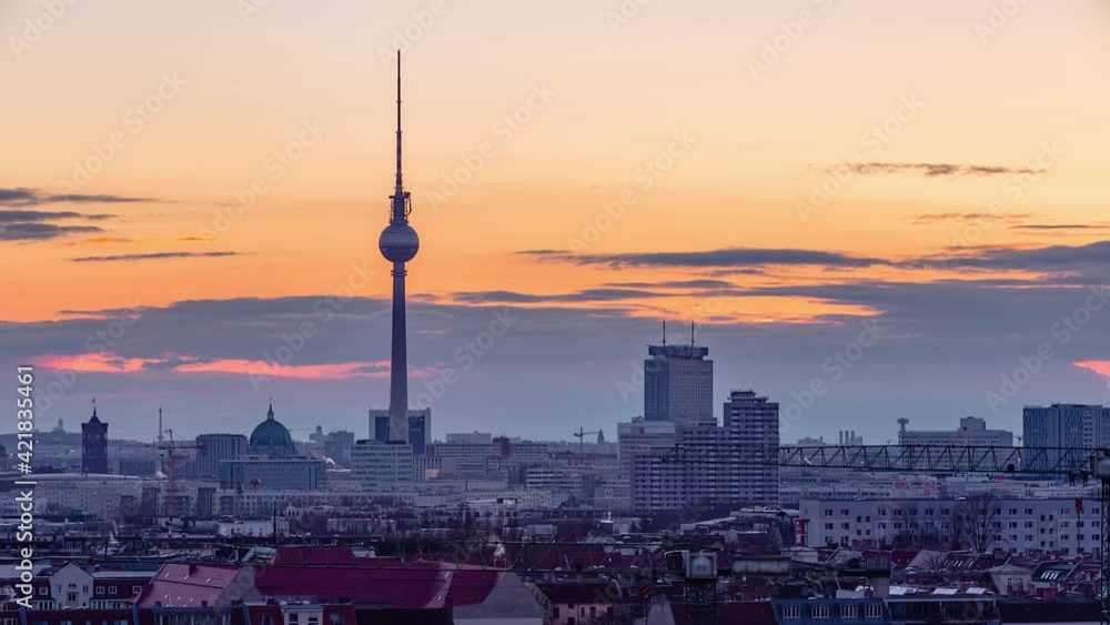Day to Night Time Lapse of Berlin cityscape with tv tower, Berlin, Germany Day to Night Time Lapse of Berlin cityscape with tv tower, Berlin, Germany
