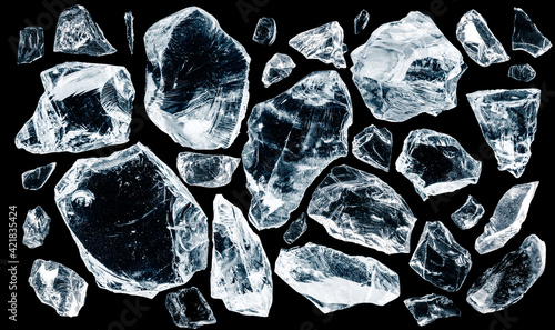 Konstfotografi Set of different crushed ice pieces, isolated on black background