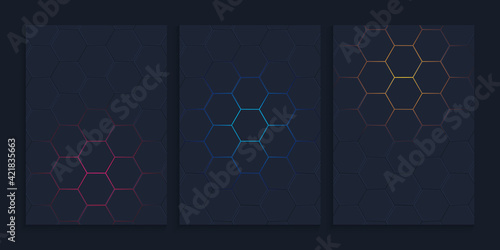 Dark hexagonal cover design with gradient colors