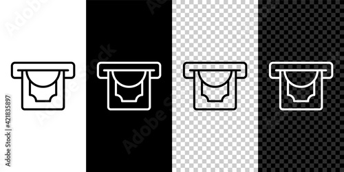 Set line ATM - Automated teller machine and money icon isolated on black and white, transparent background. Vector