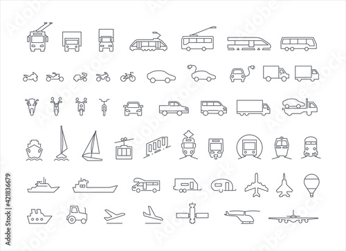 transport and travel thin icons vector set