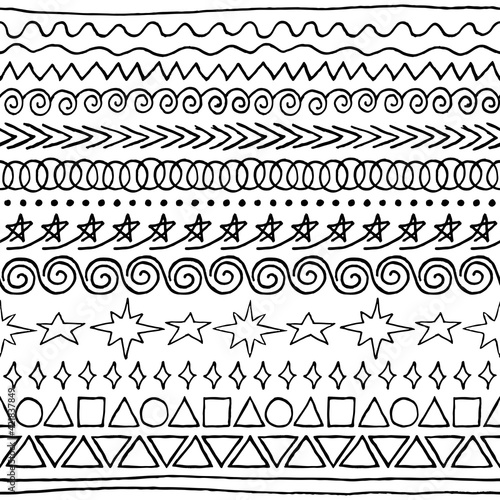 Vector set of sloppy ink-drawn seamless brushes