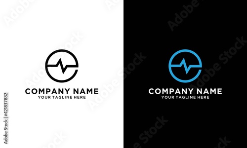 Abstract Letter E heartbeat Logo. Flat Vector logo design vector template on a black and white background.