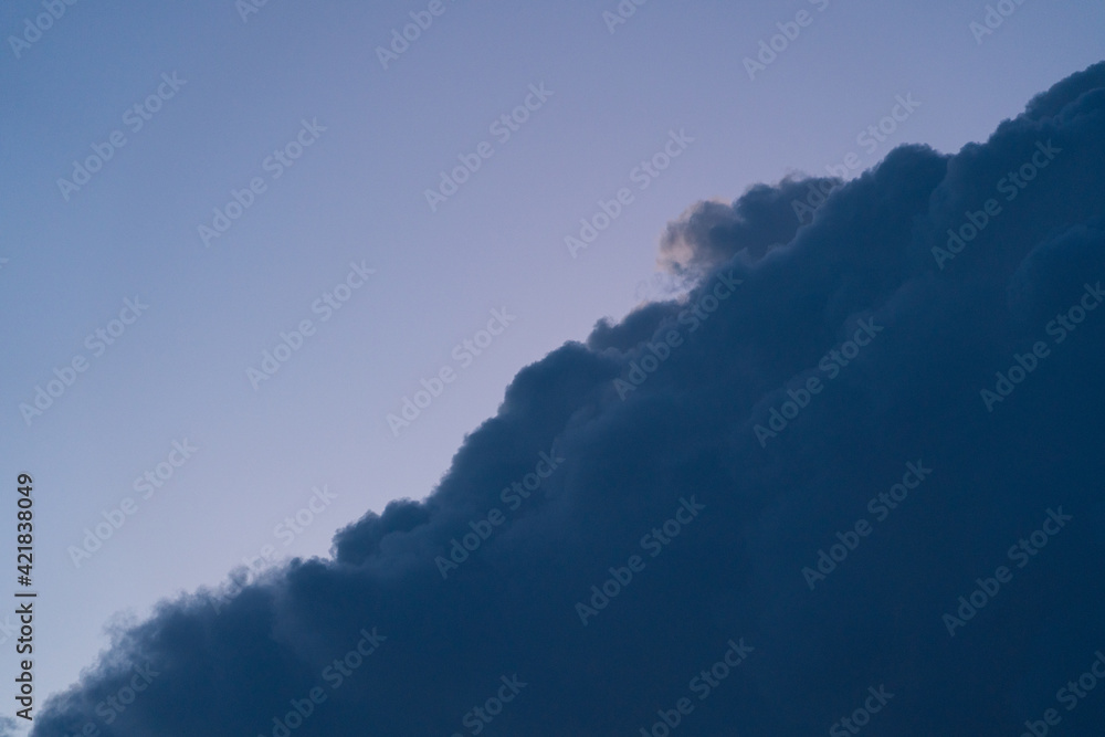 Blue evening sky with clouds, big background image with moody evening blue hour colors